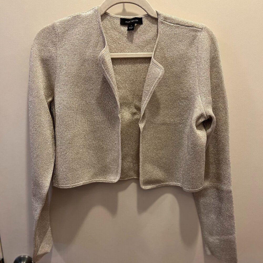 **PRICE DROP**Ann Taylor Metallic Open Front Cropped Cardigan Sweater – Size S